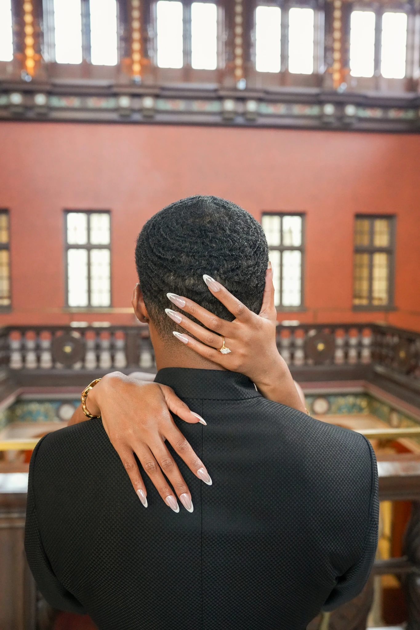 Close view of an engagement ring during a Houston couples session