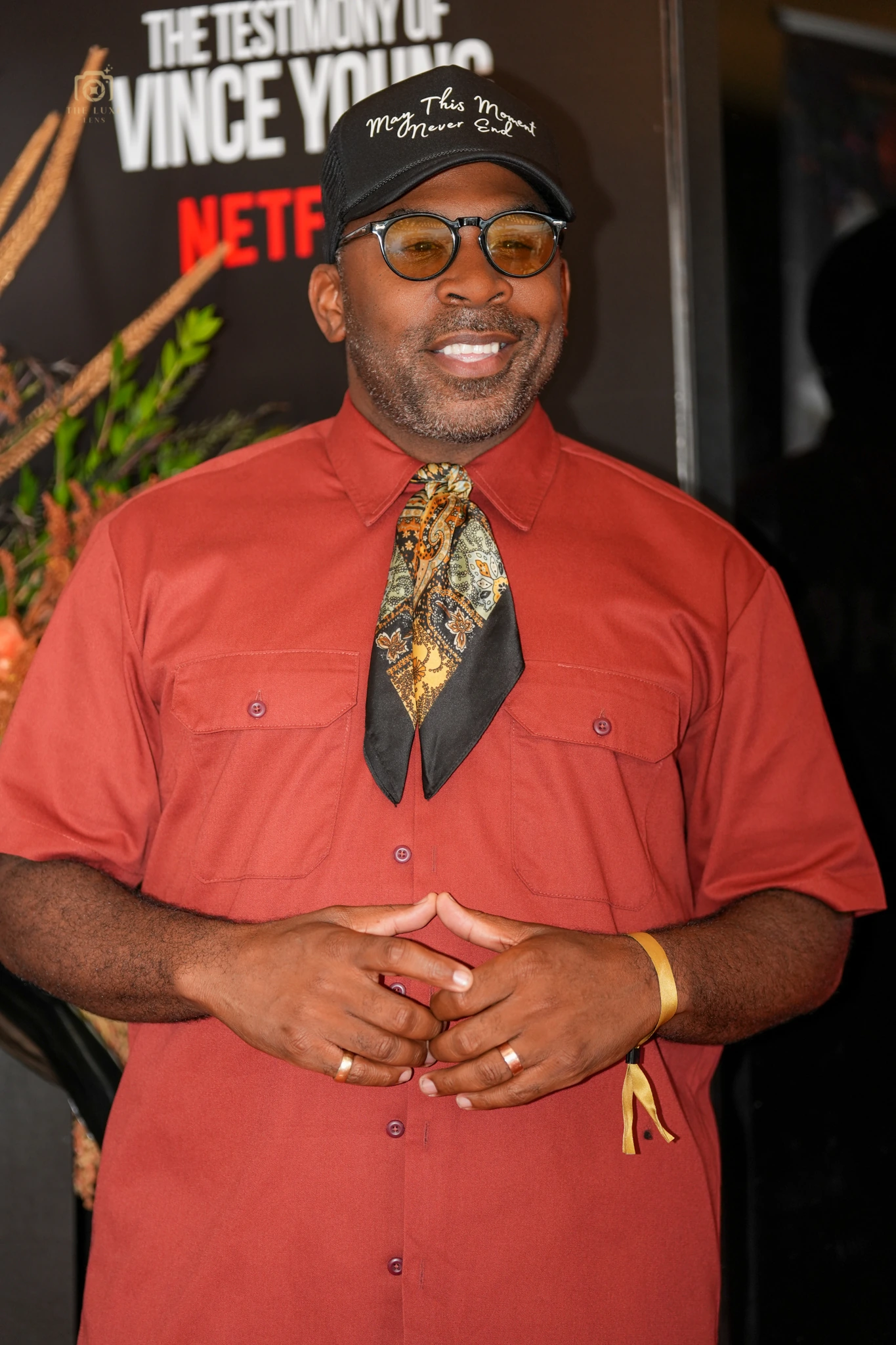 VIP portrait in front of The Testimony of Vince Young premiere backdrop