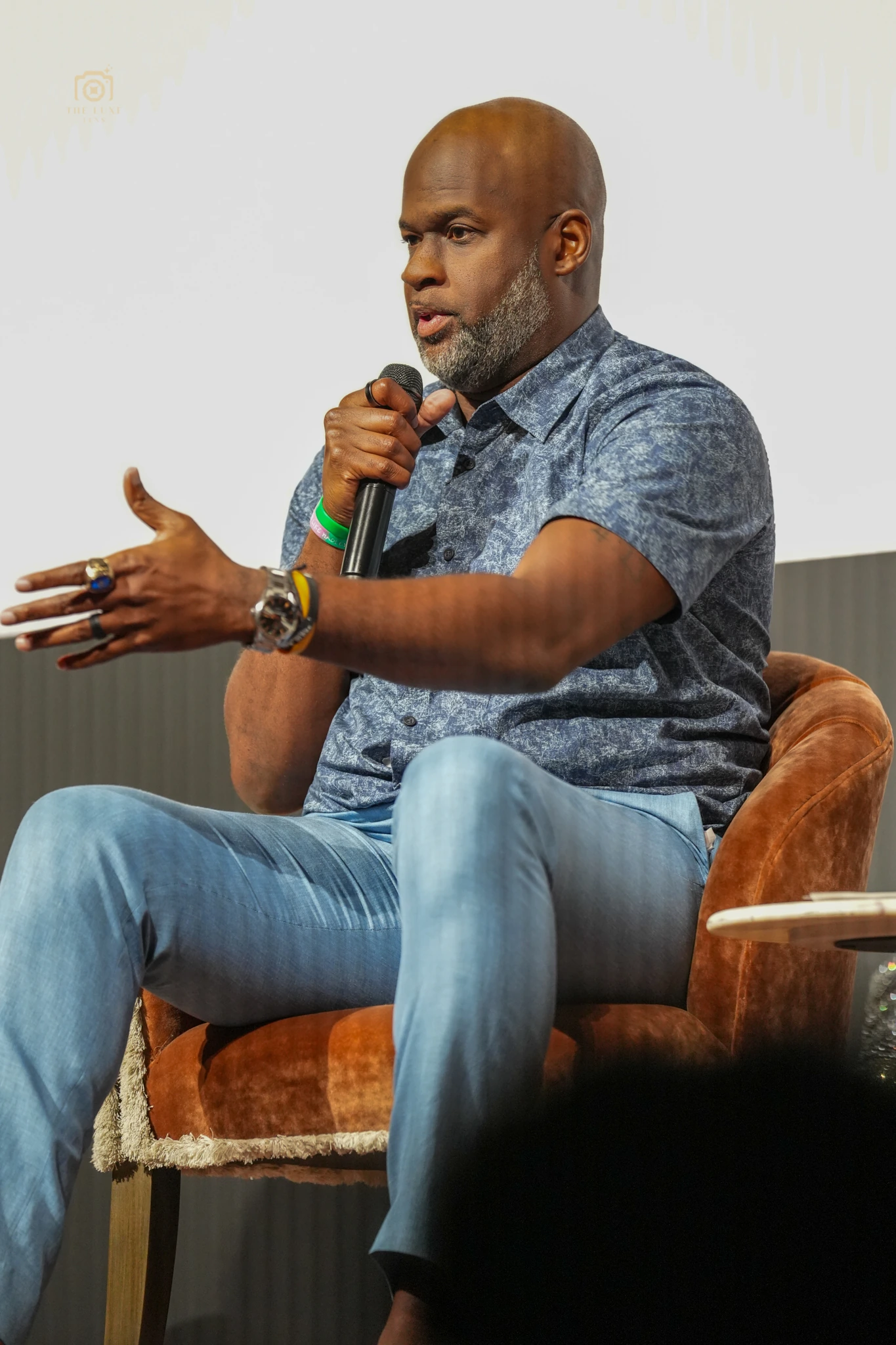 Vince Young speaking during the live panel discussion at River Oaks Theatre