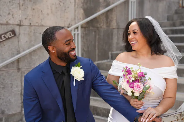Newlyweds sharing a joyful moment in Houston