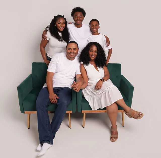 Multigenerational family portrait in a Houston studio